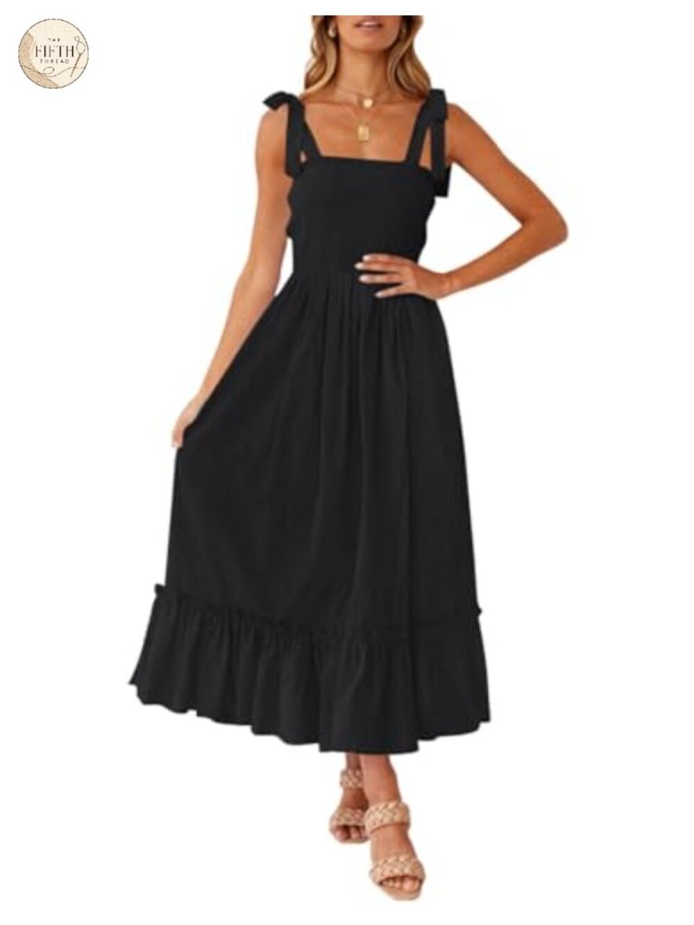 Boho Spaghetti Strap Maxi Dress Square Neck Tiered A-Line Backless